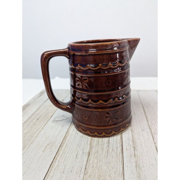 Marcrest 6 Inch Tall Daisy Dot Marcrest Pitcher Dark Brown Stoneware Vintage - Picture 1 of 7